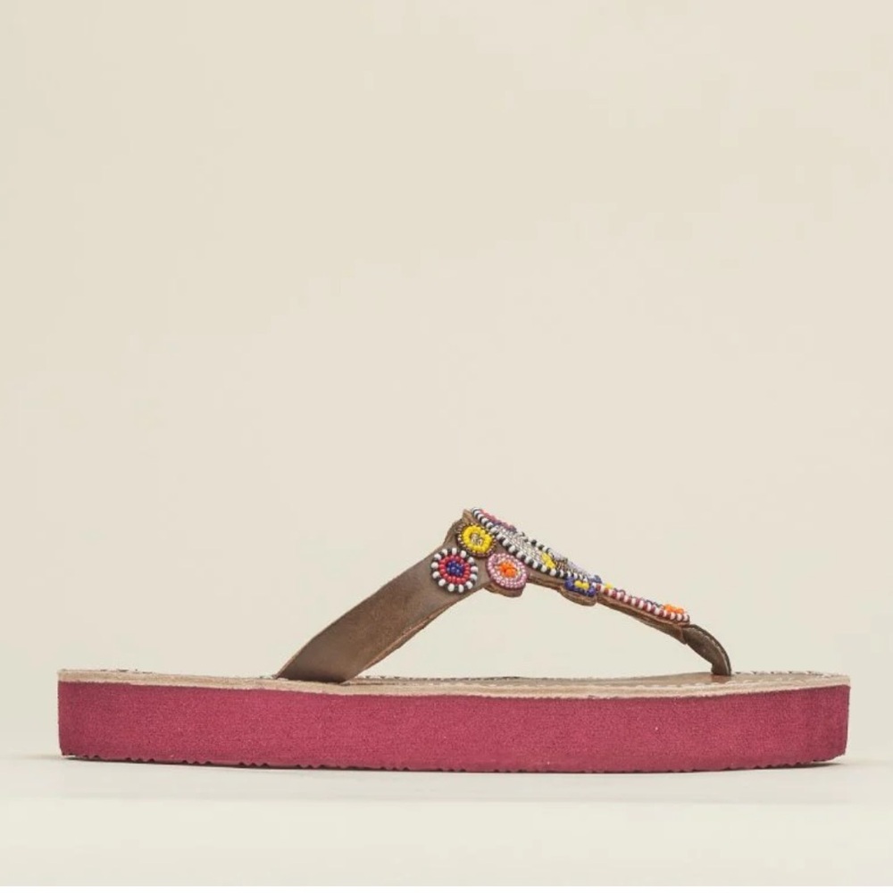 Anthropologie Laidback London Shibli Flip Flop Sandals Leather Beaded Size 41 - Picture 12 of 14